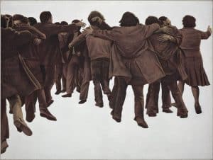 Obra Convidada. Juan Genovés, "El Abrazo", 1976. Acrílico sobre tela, 151 x 201 cm. Museo Nacional Centro de Arte Reina Sofía. © Juan Genovés, VEGAP, Madrid, 2024